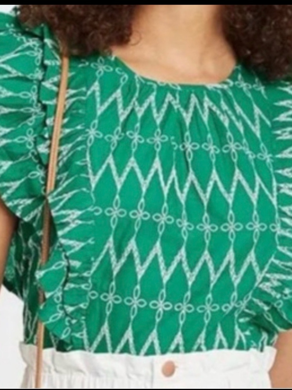 Universal Thread Green Geometric Ruffle Blouse - Picture 2 of 7